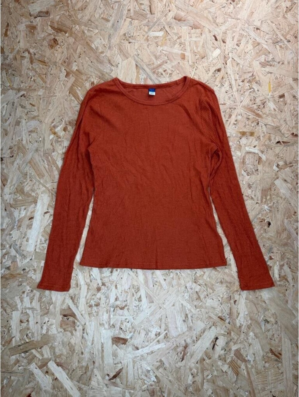 Old Navy Plush Tee Womens Large Orange Ribbed Knit Long Sleeve Crew Neck Top